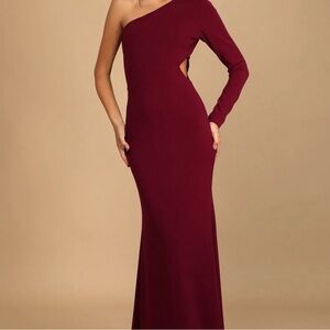 Elegant One-Shoulder Burgundy Mermaid Maxi Dress